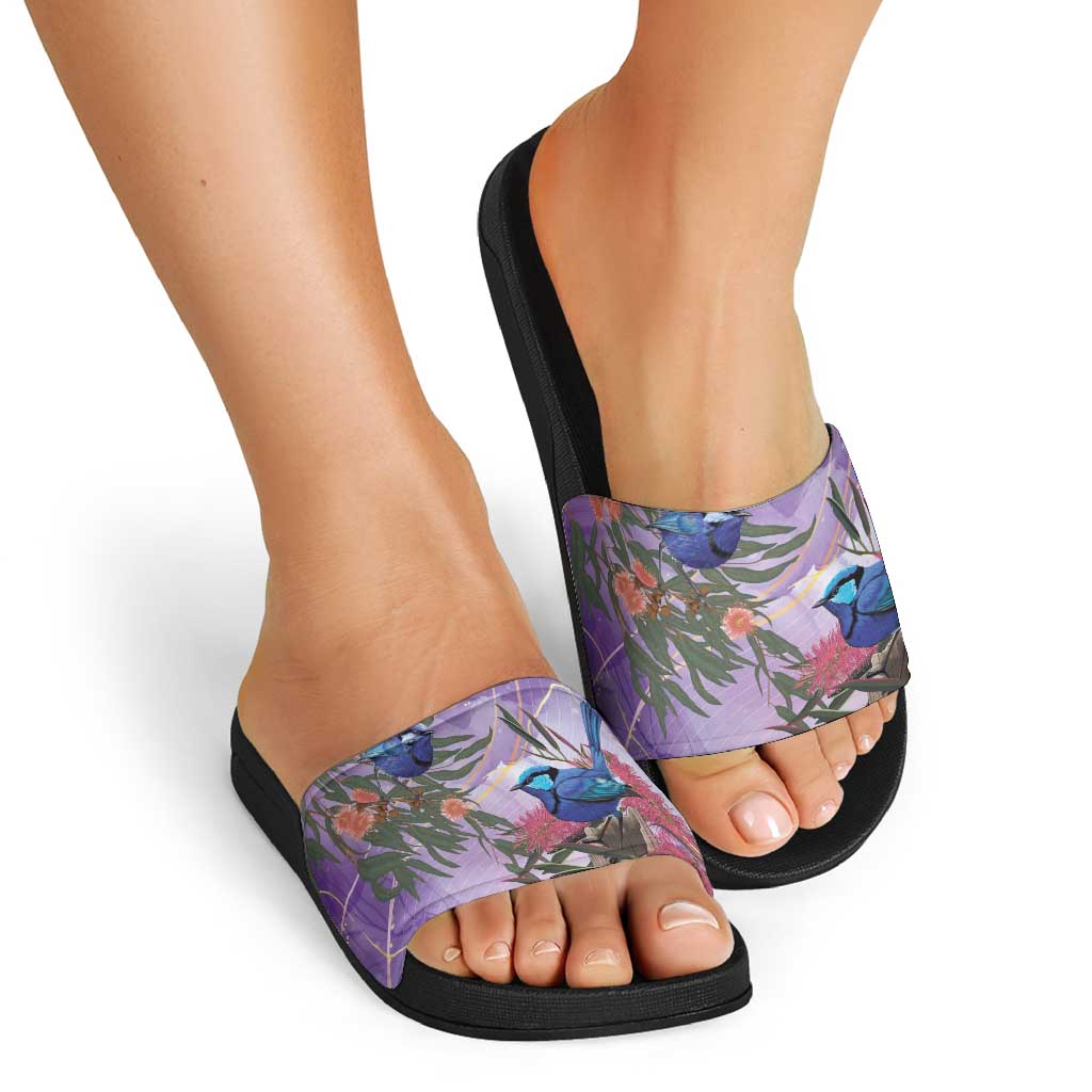 Australia Splendid Fairy Wren on Eucalyptus Slide Sandals Epilepsy Awareness - Aussie Hoodie