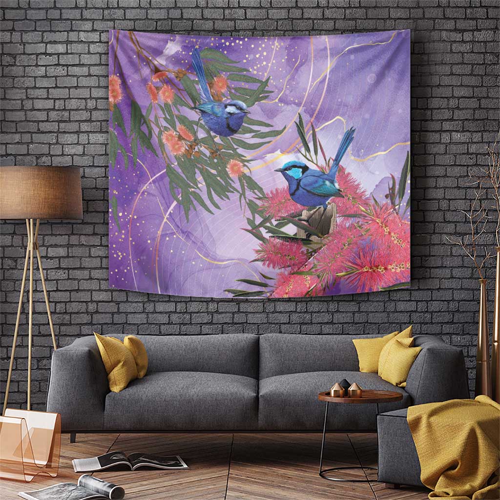 Australia Splendid Fairy Wren on Eucalyptus Tapestry Epilepsy Awareness - Aussie Hoodie