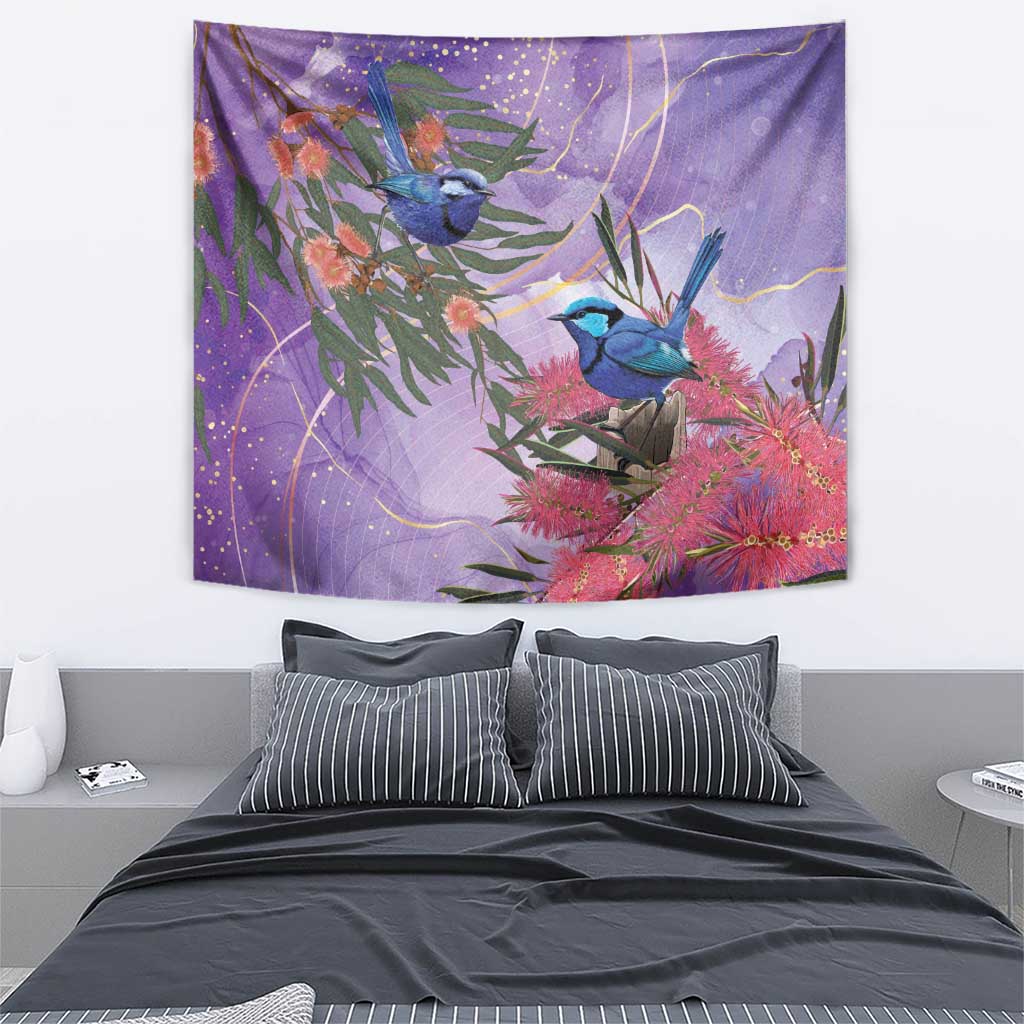 Australia Splendid Fairy Wren on Eucalyptus Tapestry Epilepsy Awareness - Aussie Hoodie