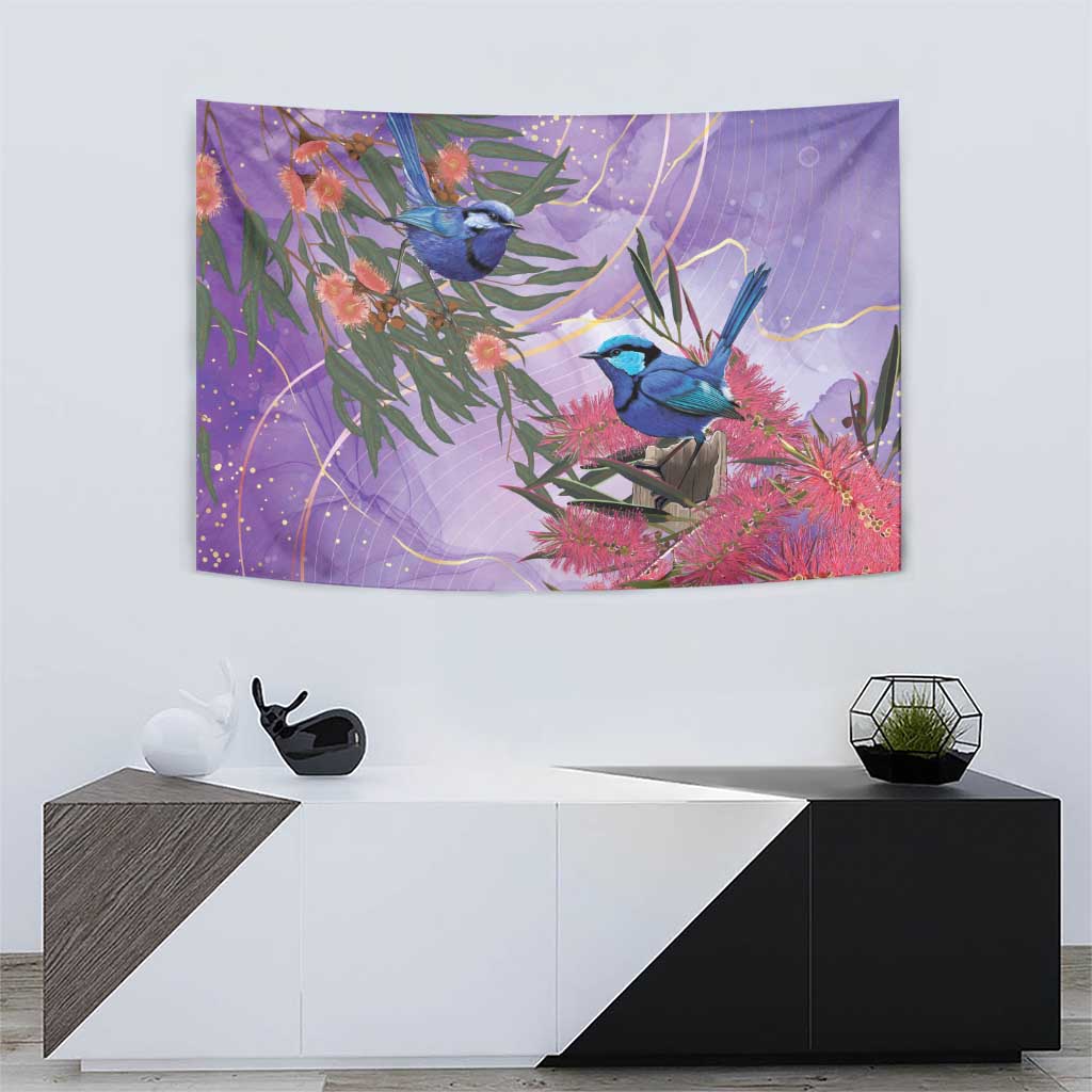 Australia Splendid Fairy Wren on Eucalyptus Tapestry Epilepsy Awareness - Aussie Hoodie