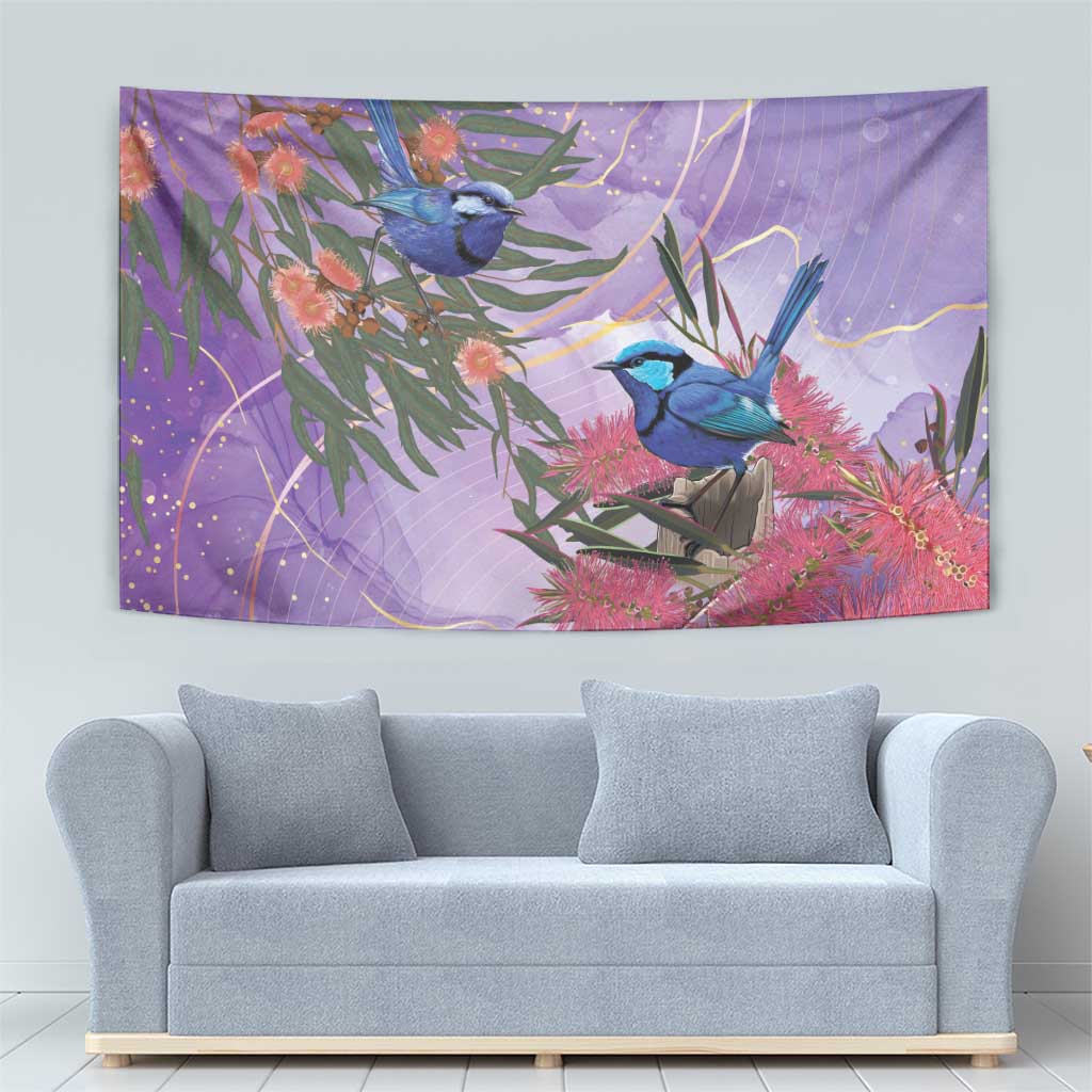 Australia Splendid Fairy Wren on Eucalyptus Tapestry Epilepsy Awareness - Aussie Hoodie