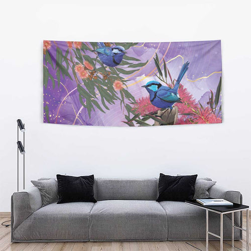 Australia Splendid Fairy Wren on Eucalyptus Tapestry Epilepsy Awareness - Aussie Hoodie
