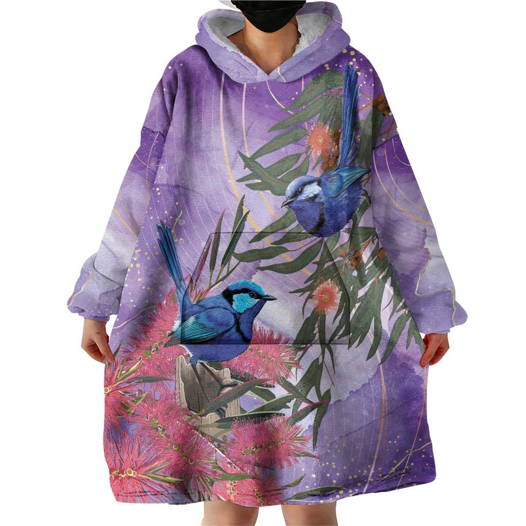 Australia Splendid Fairy Wren on Eucalyptus Wearable Blanket Hoodie Epilepsy Awareness - Aussie Hoodie