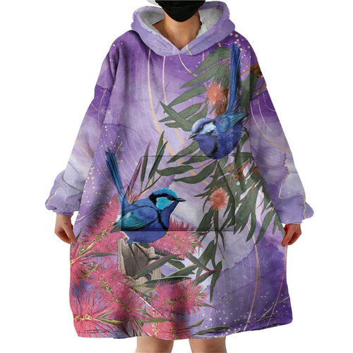 Australia Splendid Fairy Wren on Eucalyptus Wearable Blanket Hoodie Epilepsy Awareness - Aussie Hoodie