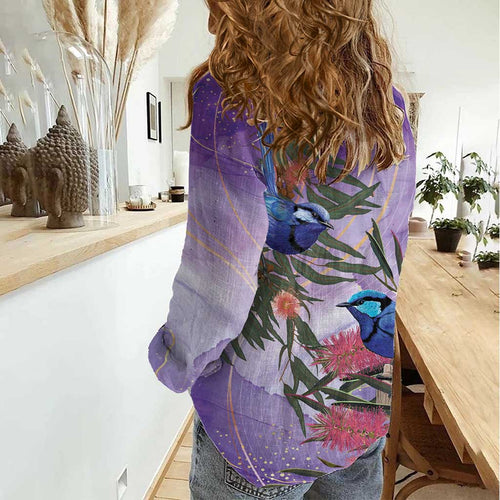Australia Splendid Fairy Wren on Eucalyptus Women Casual Shirt Epilepsy Awareness - Aussie Hoodie
