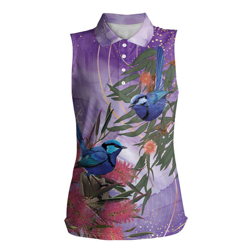 Australia Splendid Fairy Wren on Eucalyptus Women Sleeveless Polo Shirt Epilepsy Awareness - Aussie Hoodie