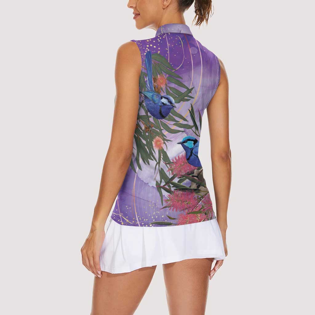 Australia Splendid Fairy Wren on Eucalyptus Women Sleeveless Polo Shirt Epilepsy Awareness - Aussie Hoodie