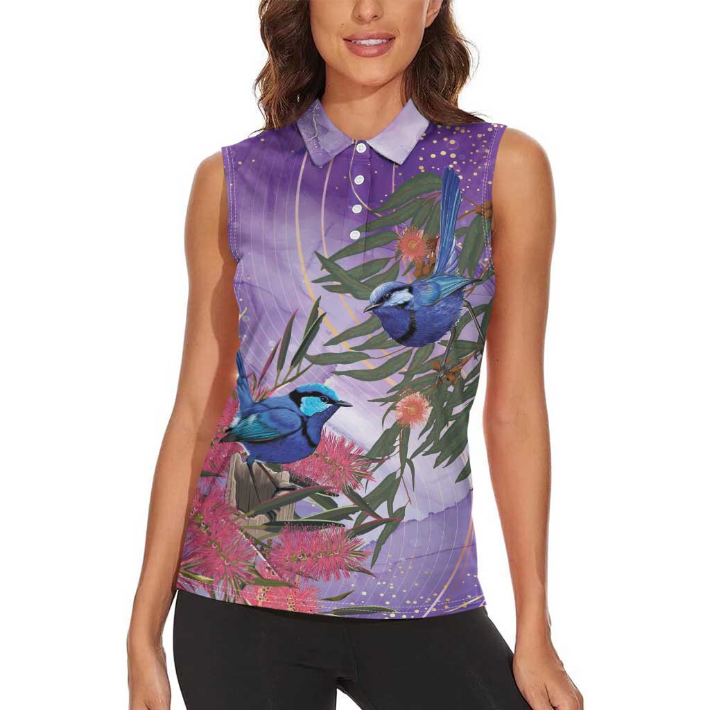 Australia Splendid Fairy Wren on Eucalyptus Women Sleeveless Polo Shirt Epilepsy Awareness - Aussie Hoodie