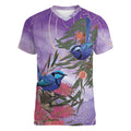 Australia Splendid Fairy Wren on Eucalyptus Women V-Neck T-Shirt Epilepsy Awareness - Aussie Hoodie