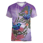 Australia Splendid Fairy Wren on Eucalyptus Women V-Neck T-Shirt Epilepsy Awareness - Aussie Hoodie