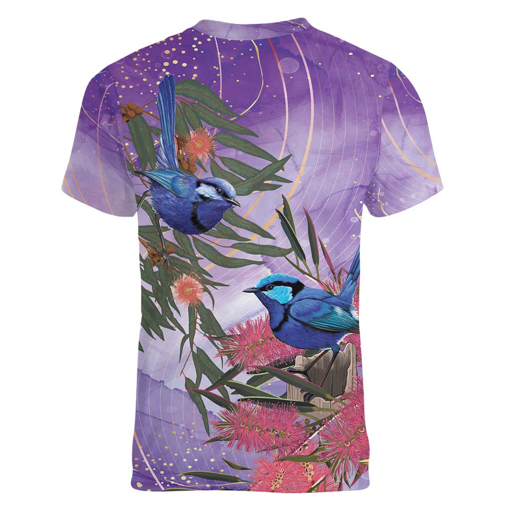 Australia Splendid Fairy Wren on Eucalyptus Women V-Neck T-Shirt Epilepsy Awareness - Aussie Hoodie