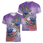 Australia Splendid Fairy Wren on Eucalyptus Women V-Neck T-Shirt Epilepsy Awareness - Aussie Hoodie