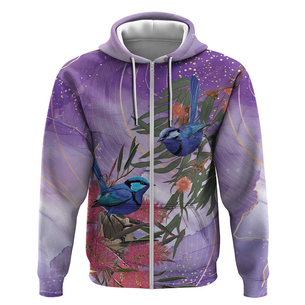 Australia Splendid Fairy Wren on Eucalyptus Zip Hoodie Epilepsy Awareness - Aussie Hoodie