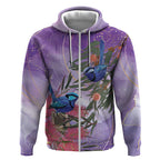 Australia Splendid Fairy Wren on Eucalyptus Zip Hoodie Epilepsy Awareness - Aussie Hoodie