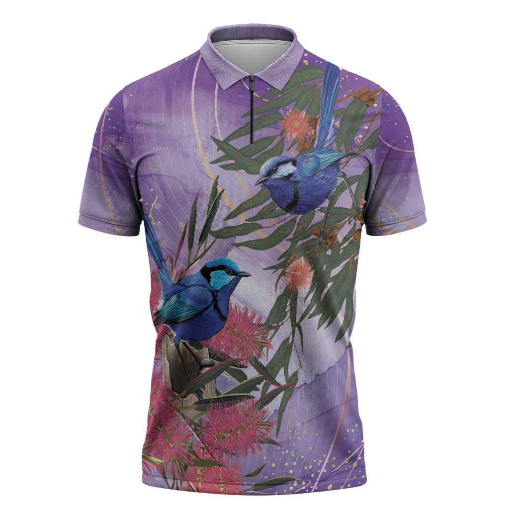 Australia Splendid Fairy Wren on Eucalyptus Zipper Polo Shirt Epilepsy Awareness - Aussie Hoodie