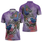 Australia Splendid Fairy Wren on Eucalyptus Zipper Polo Shirt Epilepsy Awareness - Aussie Hoodie