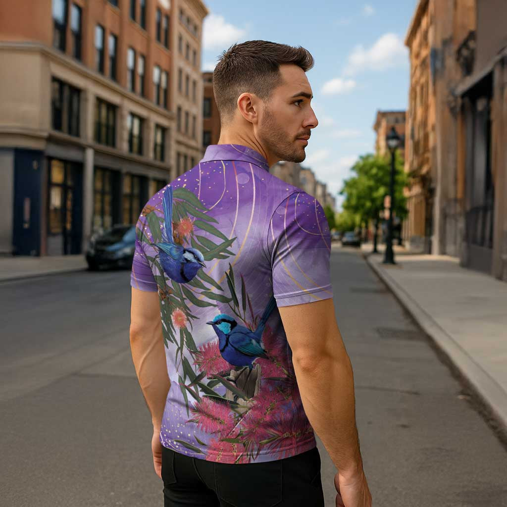 Australia Splendid Fairy Wren on Eucalyptus Zipper Polo Shirt Epilepsy Awareness - Aussie Hoodie