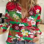 (Custom Personalised) Rabbitohs Rugby Women Casual Shirt Tropical Flowers And Palm Hawaiian Style LT9