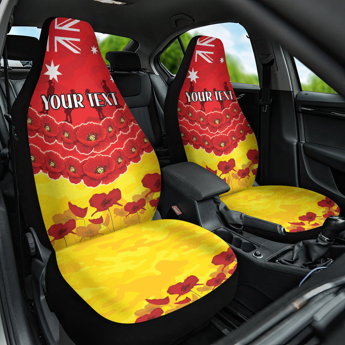 Custom Sun Football Car Seat Cover ANZAC Lest We Forget