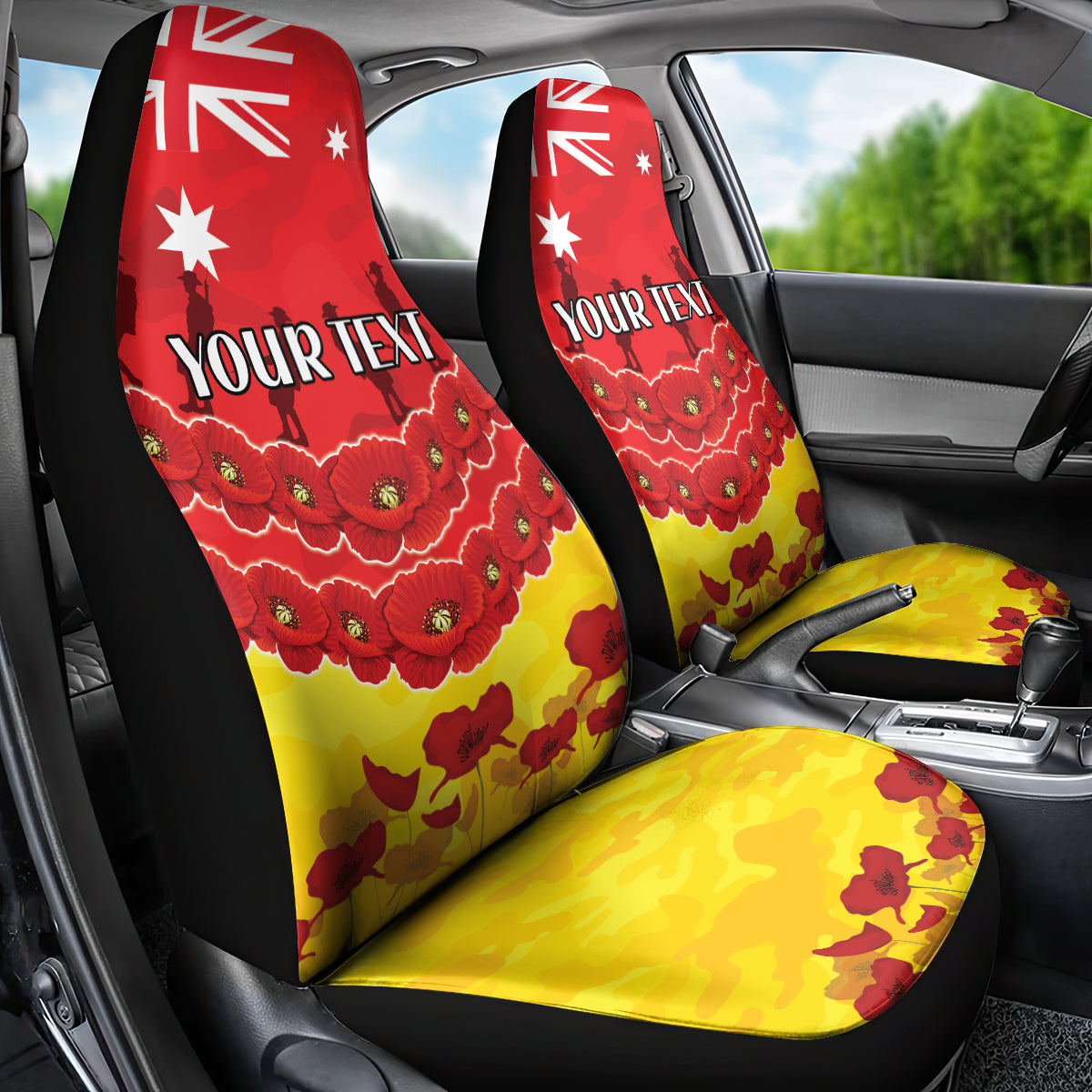 Custom Sun Football Car Seat Cover ANZAC Lest We Forget