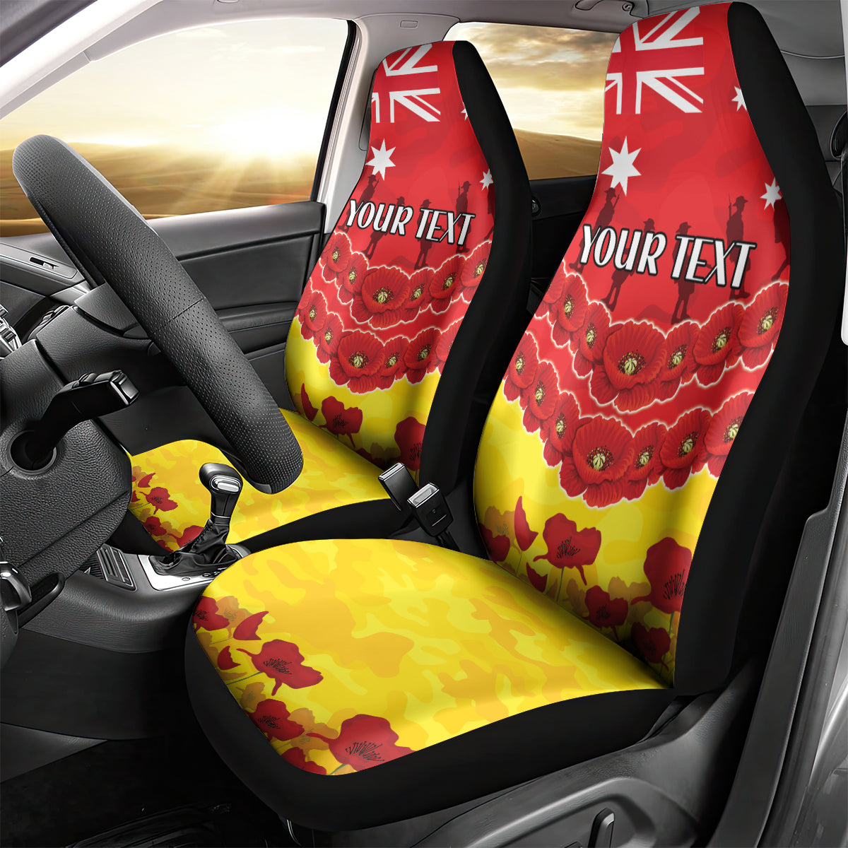 Custom Sun Football Car Seat Cover ANZAC Lest We Forget