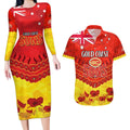 Custom Sun Football Couples Matching Long Sleeve Bodycon Dress and Hawaiian Shirt ANZAC Lest We Forget