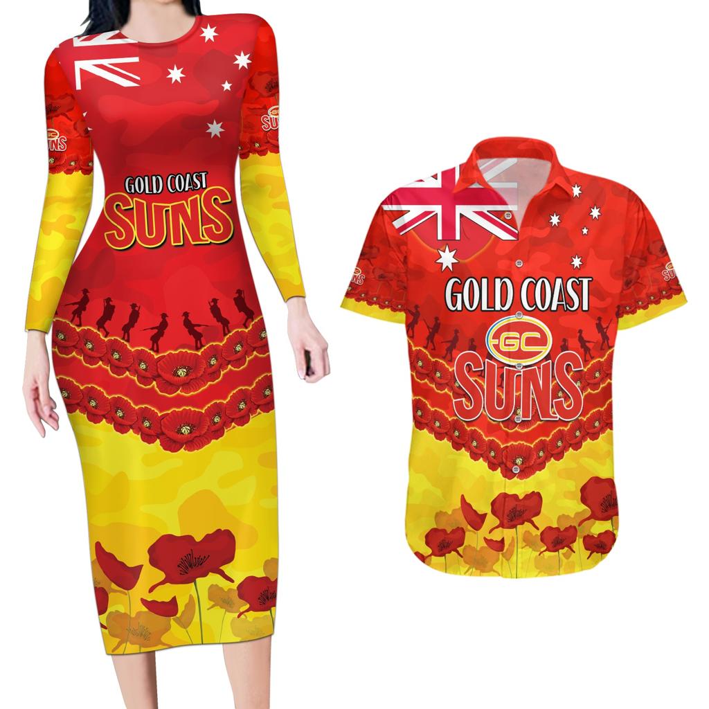 Custom Sun Football Couples Matching Long Sleeve Bodycon Dress and Hawaiian Shirt ANZAC Lest We Forget
