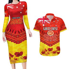 Custom Sun Football Couples Matching Long Sleeve Bodycon Dress and Hawaiian Shirt ANZAC Lest We Forget