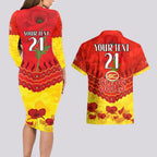 Custom Sun Football Couples Matching Long Sleeve Bodycon Dress and Hawaiian Shirt ANZAC Lest We Forget