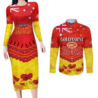 Custom Sun Football Couples Matching Long Sleeve Bodycon Dress and Long Sleeve Button Shirt ANZAC Lest We Forget
