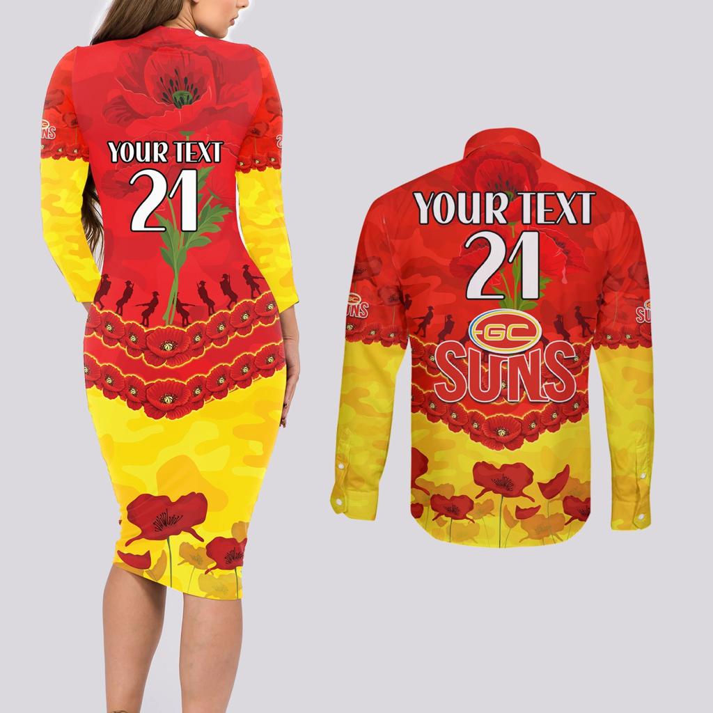 Custom Sun Football Couples Matching Long Sleeve Bodycon Dress and Long Sleeve Button Shirt ANZAC Lest We Forget
