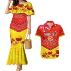 Custom Sun Football Couples Matching Mermaid Dress and Hawaiian Shirt ANZAC Lest We Forget