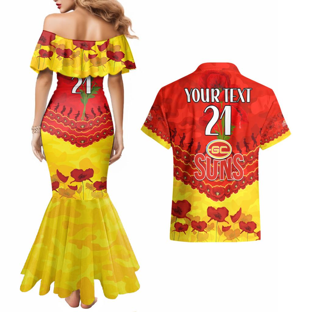 Custom Sun Football Couples Matching Mermaid Dress and Hawaiian Shirt ANZAC Lest We Forget