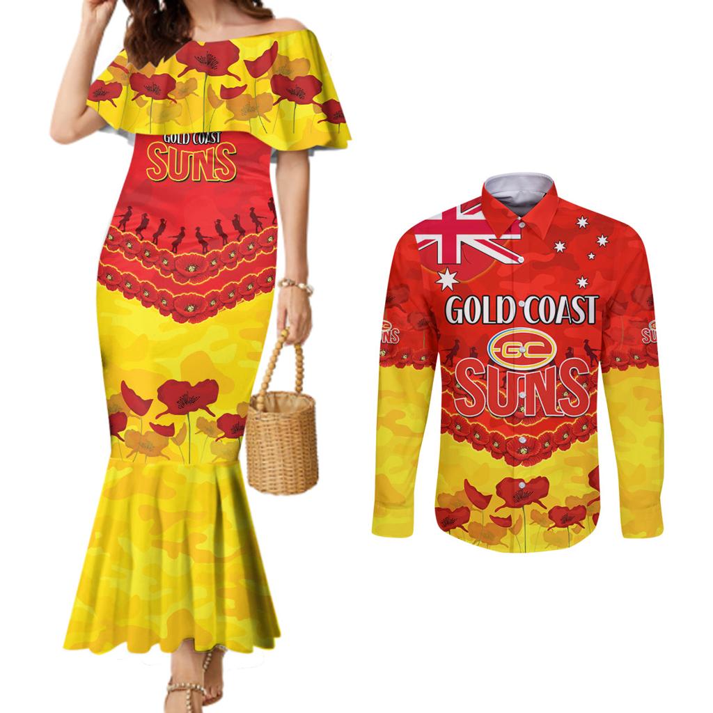 Custom Sun Football Couples Matching Mermaid Dress and Long Sleeve Button Shirt ANZAC Lest We Forget