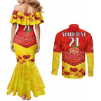 Custom Sun Football Couples Matching Mermaid Dress and Long Sleeve Button Shirt ANZAC Lest We Forget