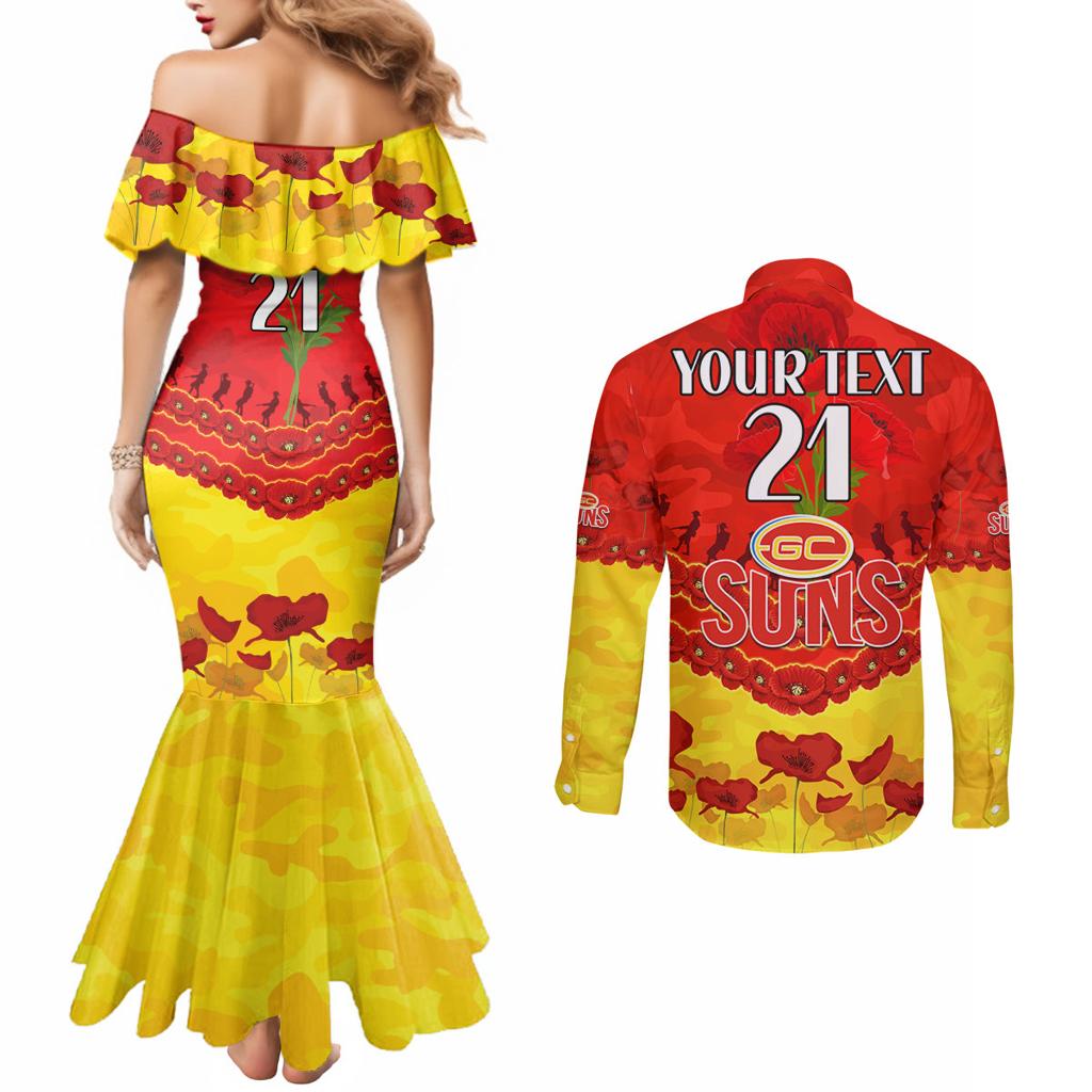 Custom Sun Football Couples Matching Mermaid Dress and Long Sleeve Button Shirt ANZAC Lest We Forget