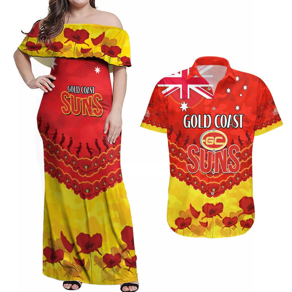 Custom Sun Football Couples Matching Off Shoulder Maxi Dress and Hawaiian Shirt ANZAC Lest We Forget