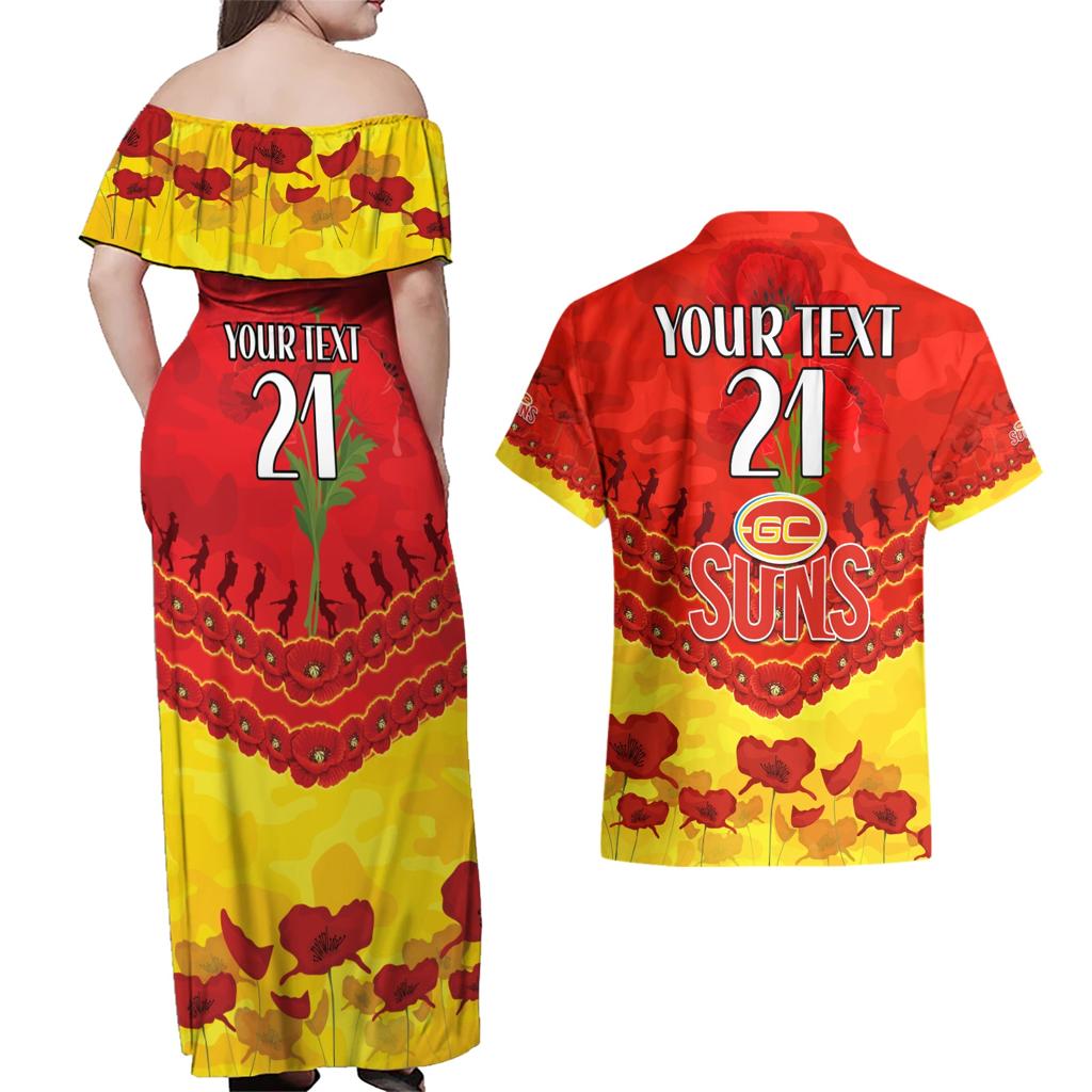 Custom Sun Football Couples Matching Off Shoulder Maxi Dress and Hawaiian Shirt ANZAC Lest We Forget