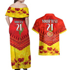 Custom Sun Football Couples Matching Off Shoulder Maxi Dress and Hawaiian Shirt ANZAC Lest We Forget