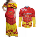 Custom Sun Football Couples Matching Off Shoulder Maxi Dress and Long Sleeve Button Shirt ANZAC Lest We Forget