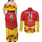 Custom Sun Football Couples Matching Off Shoulder Maxi Dress and Long Sleeve Button Shirt ANZAC Lest We Forget