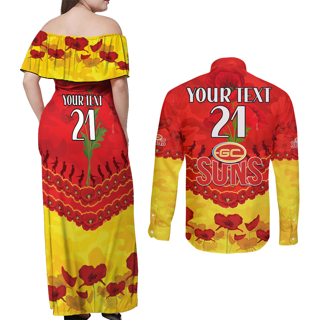 Custom Sun Football Couples Matching Off Shoulder Maxi Dress and Long Sleeve Button Shirt ANZAC Lest We Forget