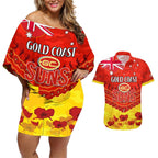 Custom Sun Football Couples Matching Off Shoulder Short Dress and Hawaiian Shirt ANZAC Lest We Forget