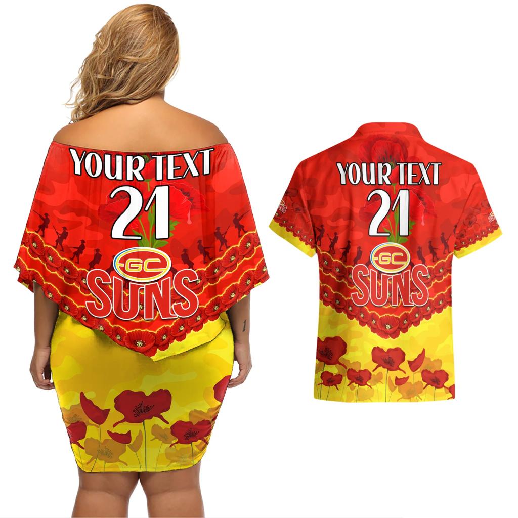 Custom Sun Football Couples Matching Off Shoulder Short Dress and Hawaiian Shirt ANZAC Lest We Forget