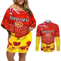 Custom Sun Football Couples Matching Off Shoulder Short Dress and Long Sleeve Button Shirt ANZAC Lest We Forget