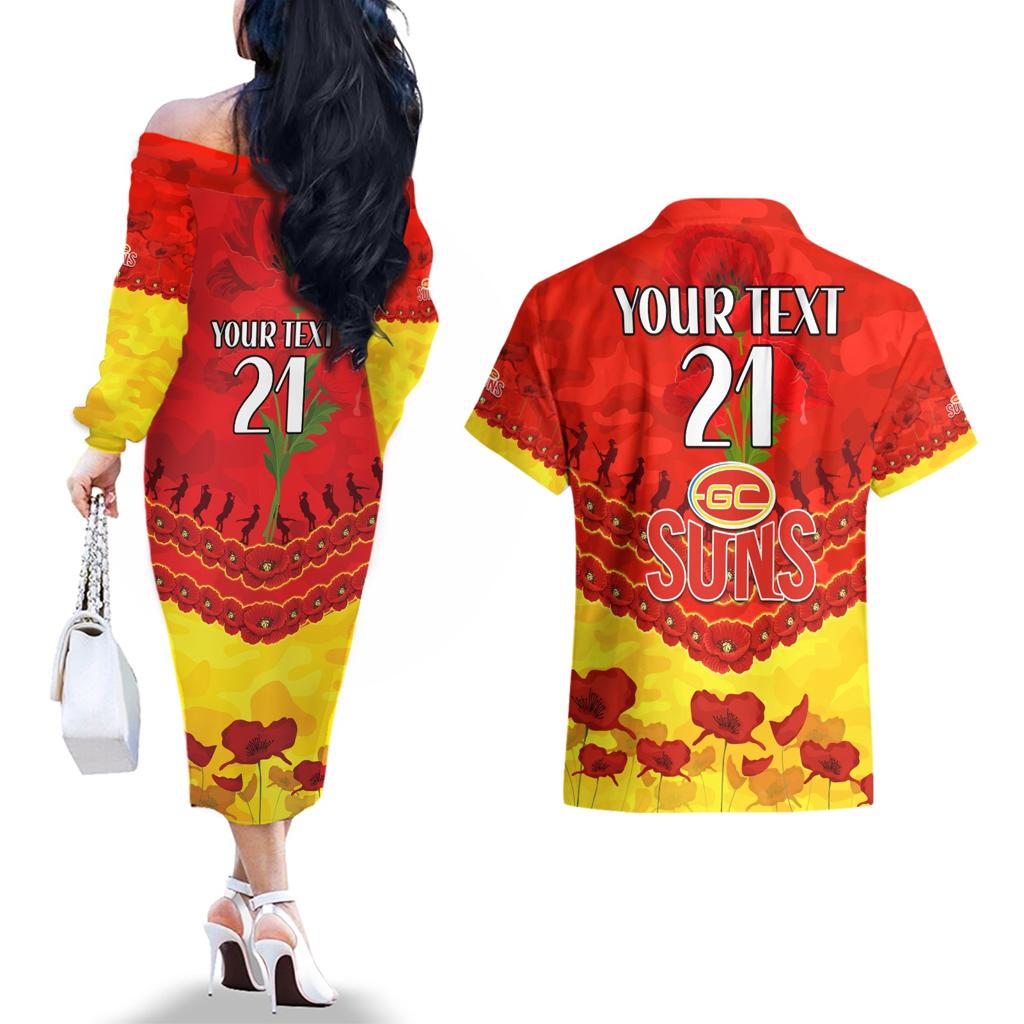 Custom Sun Football Couples Matching Off The Shoulder Long Sleeve Dress and Hawaiian Shirt ANZAC Lest We Forget