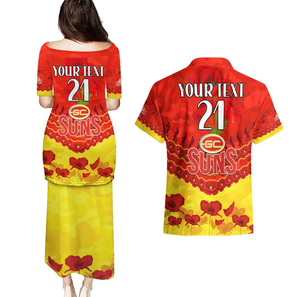 Custom Sun Football Couples Matching Puletasi and Hawaiian Shirt ANZAC Lest We Forget