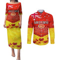 Custom Sun Football Couples Matching Puletasi and Long Sleeve Button Shirt ANZAC Lest We Forget