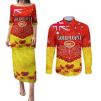 Custom Sun Football Couples Matching Puletasi and Long Sleeve Button Shirt ANZAC Lest We Forget