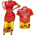 Custom Sun Football Couples Matching Short Sleeve Bodycon Dress and Hawaiian Shirt ANZAC Lest We Forget